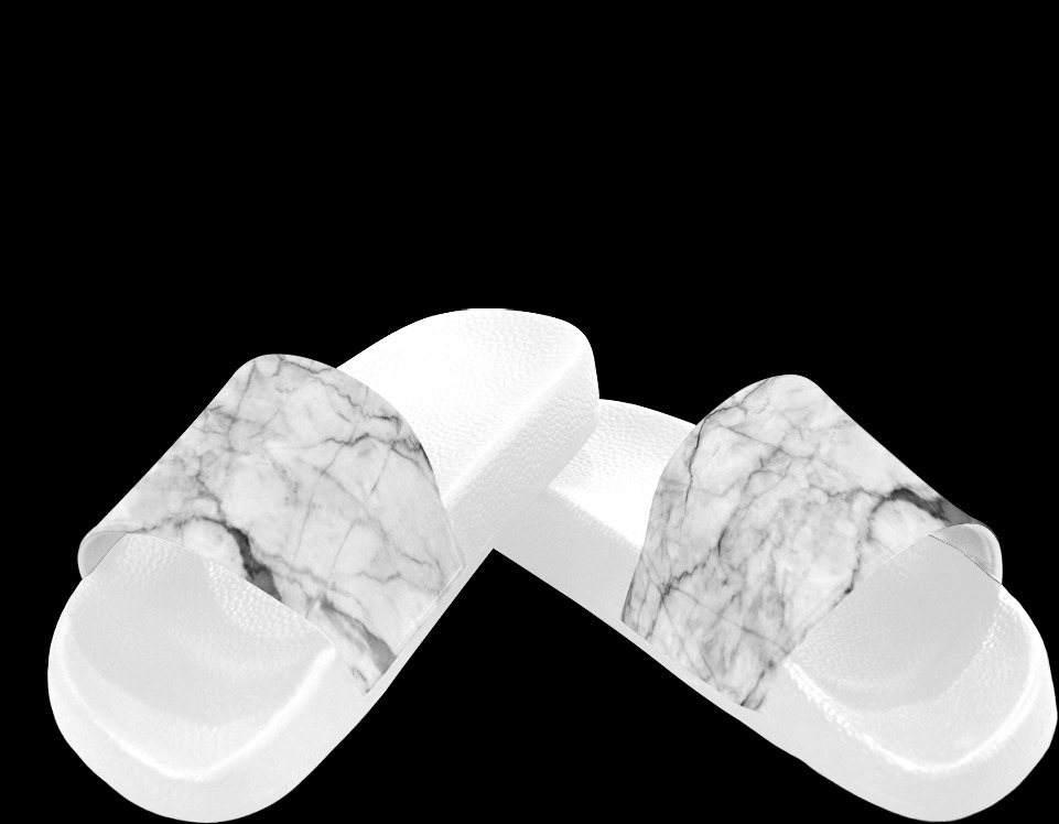 White gray marble texture Men's Slide Sandals (Model 057)