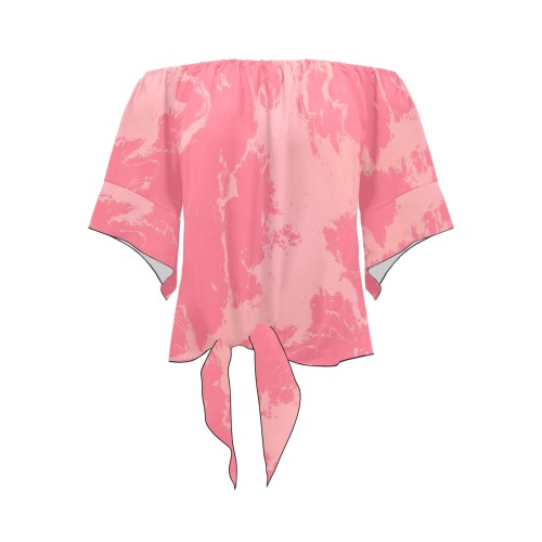 Pink Abstract Off Shoulder Knot Front Blouse (Model T71)
