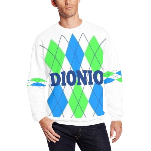 Dionio Clothing - World Class Tennis Sweatshirt (Argyle White ,Blue & Green) All Over Print Crewneck Sweatshirt for Men (Model H18)