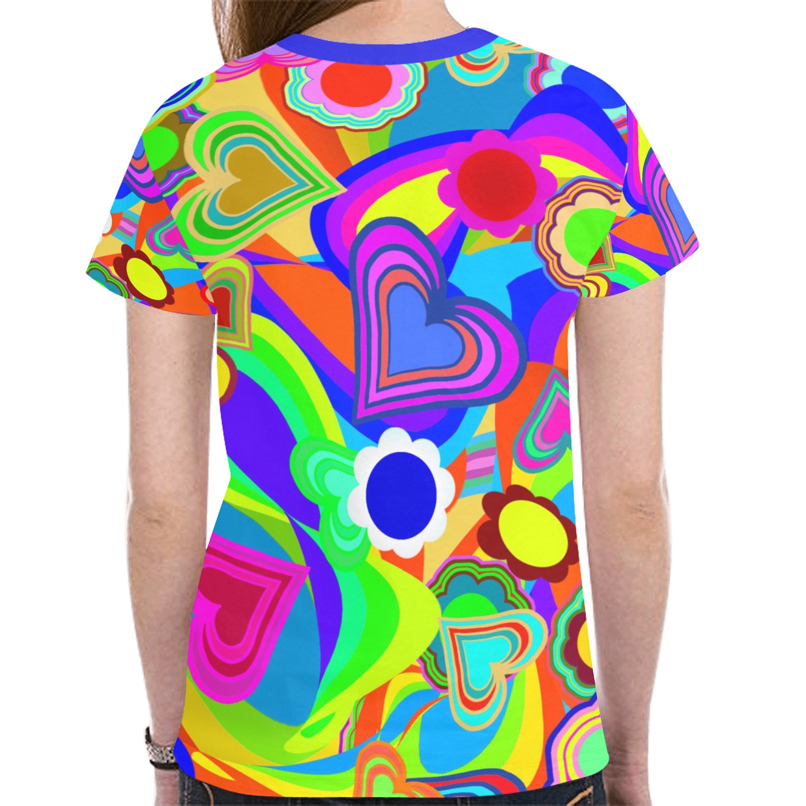 Groovy Hearts Flowers New All Over Print T-shirt for Women (Model T45)