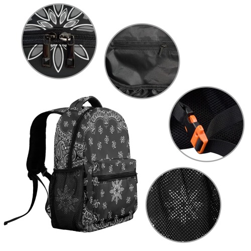 Bandanna Pattern Black White 17-inch Casual Backpack