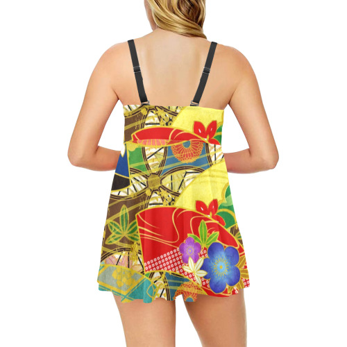 Summer Flowers Chest Pleat Swim Dress (Model S31)