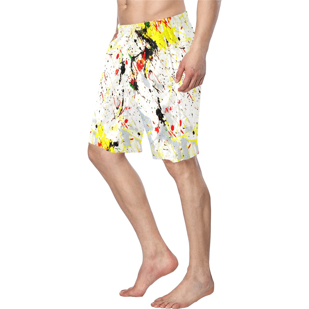 Yellow & Black Paint Splatter Men's Swim Trunk (Model L21)