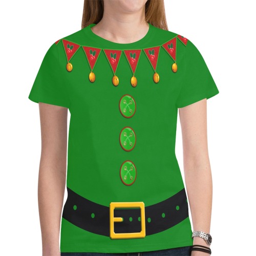 Green Elf Costume New All Over Print T-shirt for Women (Model T45)