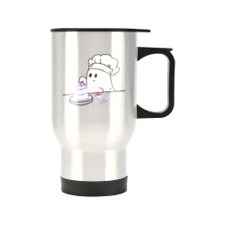 Ghost Decorating A Cake Travel Mug (Silver) (14 Oz)