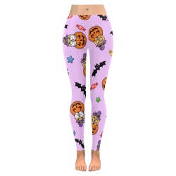 Pomeranian Halloween Purple Pattern Women's Low Rise Leggings (Invisible Stitch) (Model L05)