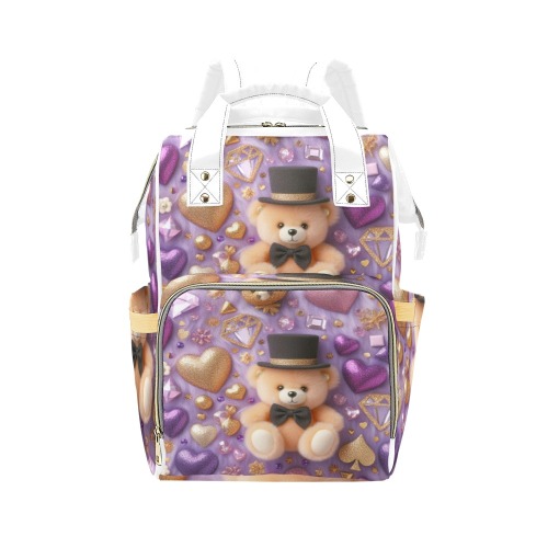 purple teddy Multi-Function Diaper Backpack/Diaper Bag (Model 1688)