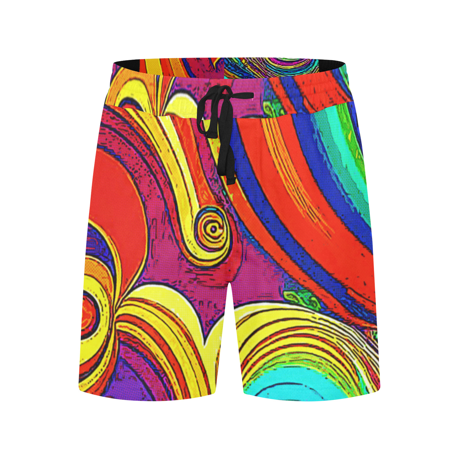 Colorful Groovy Rainbow Swirls Men's Mid-Length Casual Shorts (Model L50)