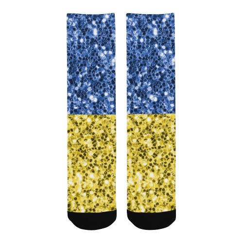 Blue yellow Ukraine flag glitter faux sparkles Men's Custom Socks