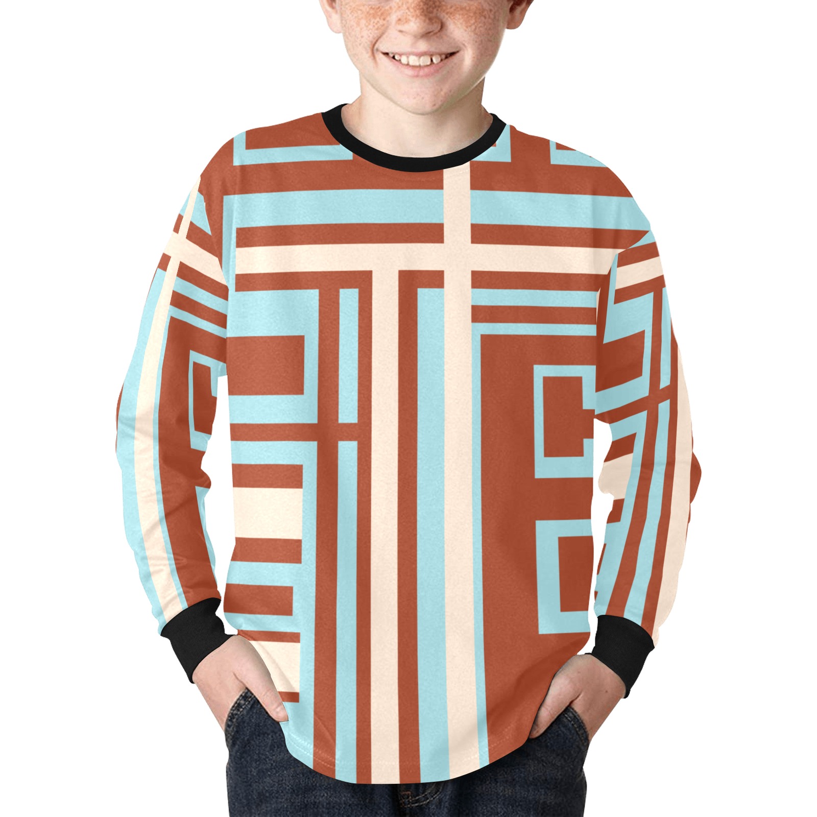Model 1 Kids' Rib Cuff Long Sleeve T-shirt (Model T64)