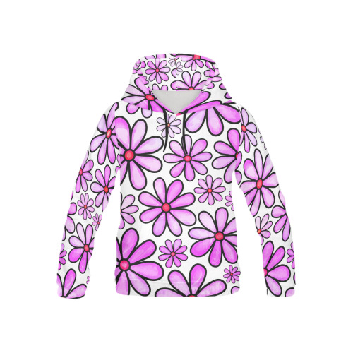 Pink Watercolor Doodle Daisy Flower Pattern All Over Print Hoodie for Kid (USA Size) (Model H13)