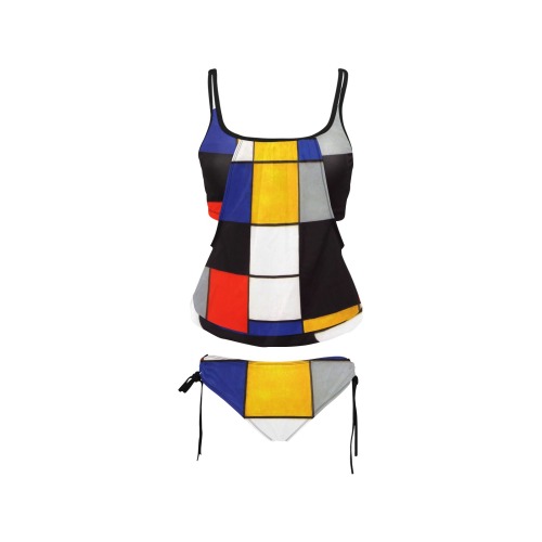 Composition A by Piet Mondrian Cover Belly Tankini Swimsuit (Model S25)