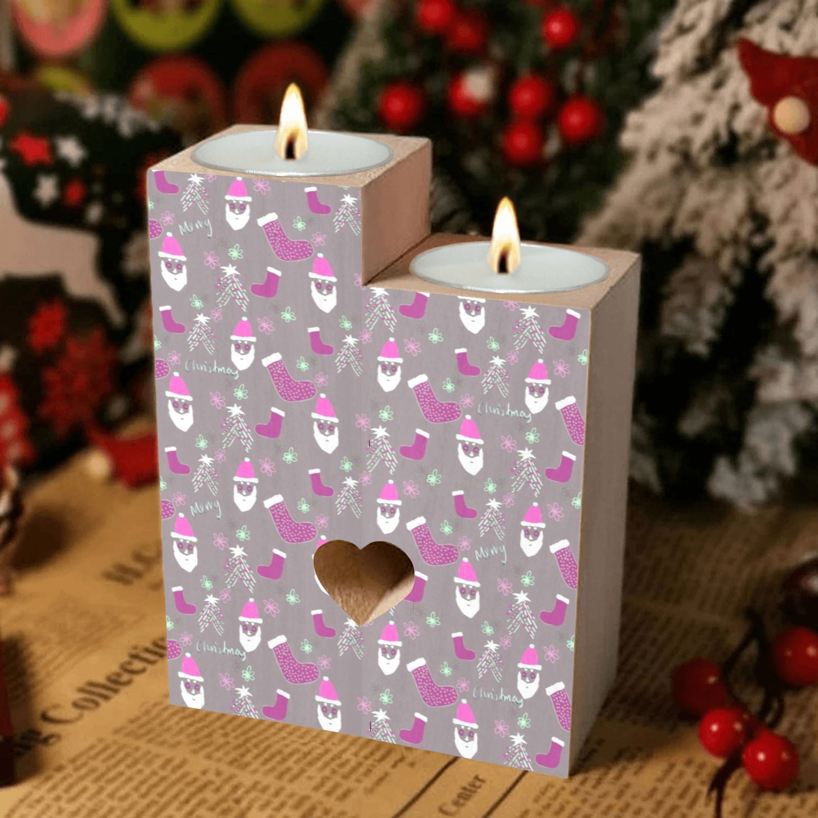 Ziz christmas design Wooden Candle Holder (Without Candle)