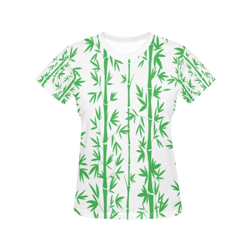 Tropical bamboo leaves pattern All Over Print T-Shirt for Women (USA Size) (Model T40)