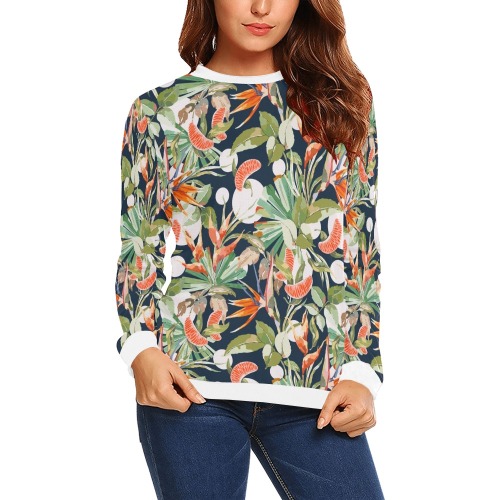 Dark modern paint tropical paradise All Over Print Crewneck Sweatshirt for Women (Model H18)