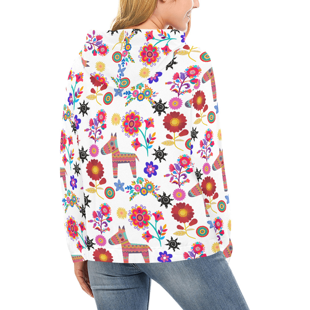 Alpaca Pinata and Flowers All Over Print Hoodie for Women (USA Size) (Model H13)