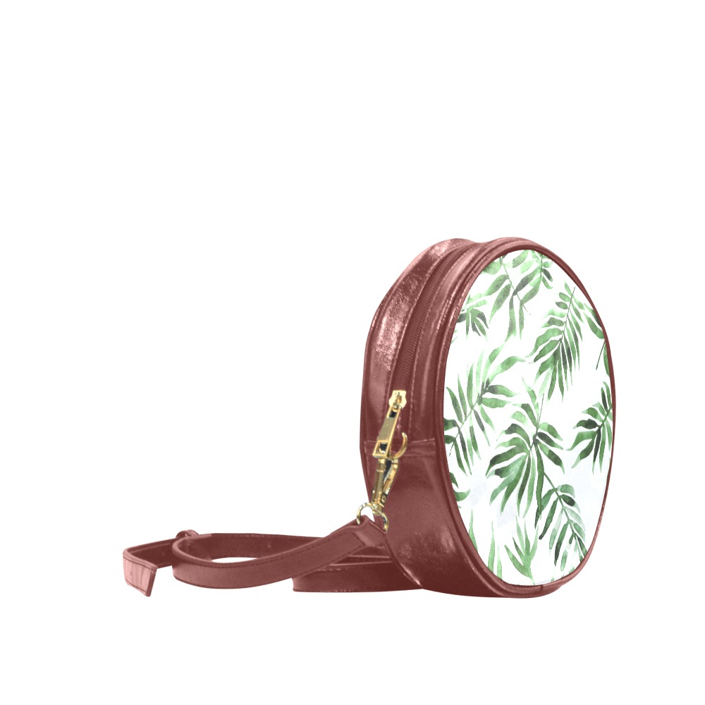watercolor_green_leaf_pattern1 Round Sling Bag (Model 1647)