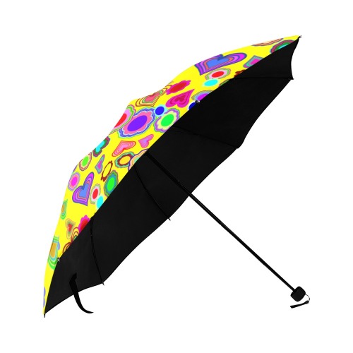 Groovy Hearts and Flowers Yellow Anti-UV Foldable Umbrella (U08)