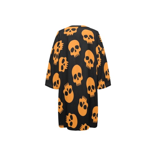 Orange Skulls Nightshirt Women's Oversized Sleep Tee (Model T74)