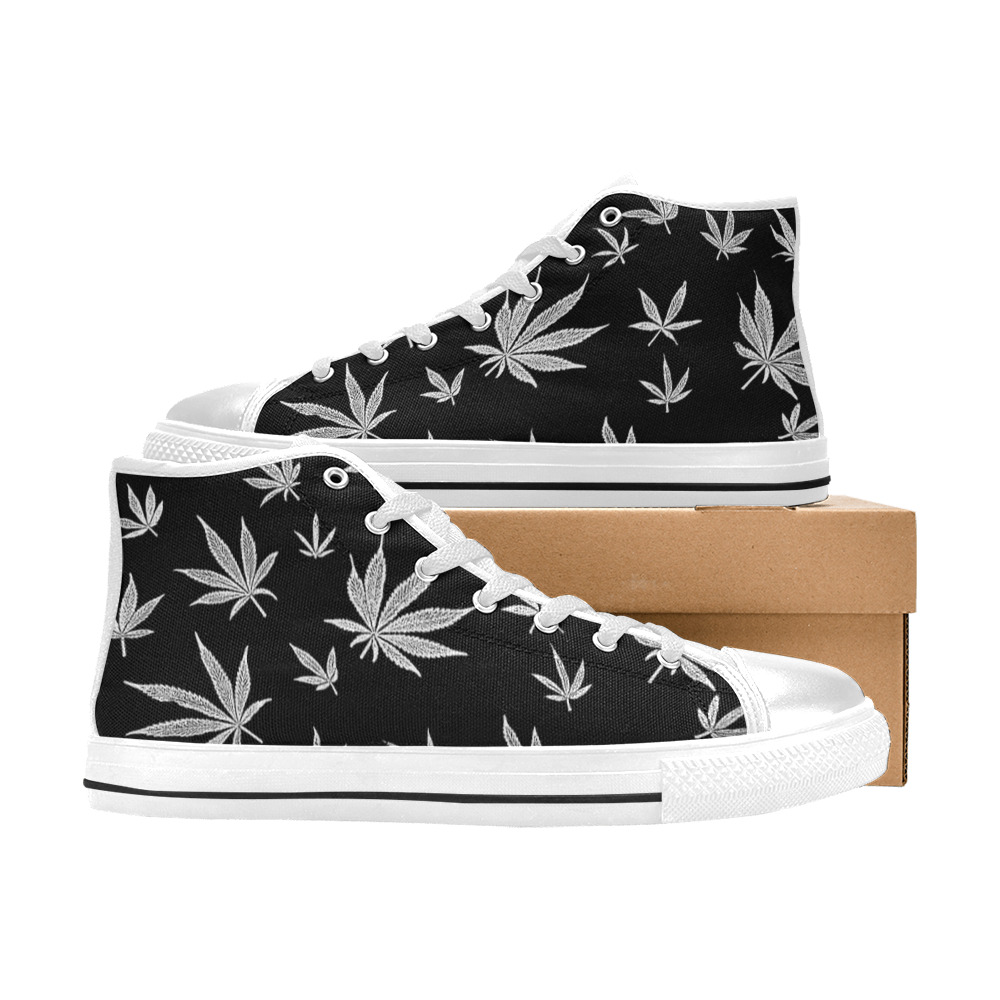pot leaves black and white Men’s Classic High Top Canvas Shoes (Model 017)