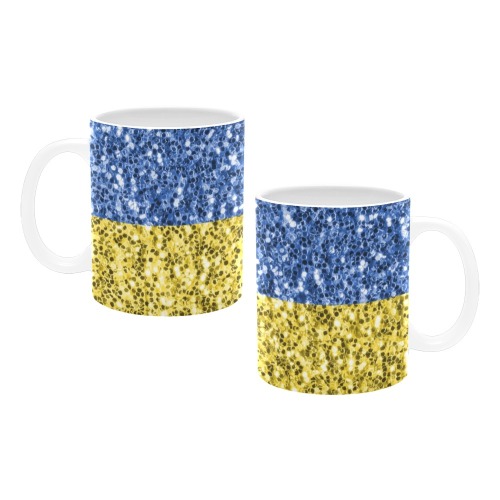Blue yellow Ukraine flag glitter faux sparkles White Mug(11OZ)
