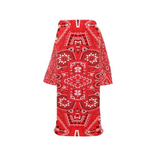 Red Bandana Squares Blanket Robe with Sleeves for Adults