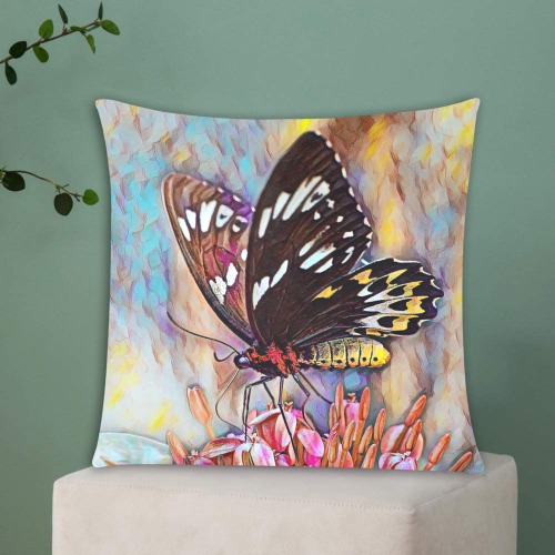 Butterfly On Flower. Oil painting Custom Zippered Pillow Cases 18"x18" (Two Sides)