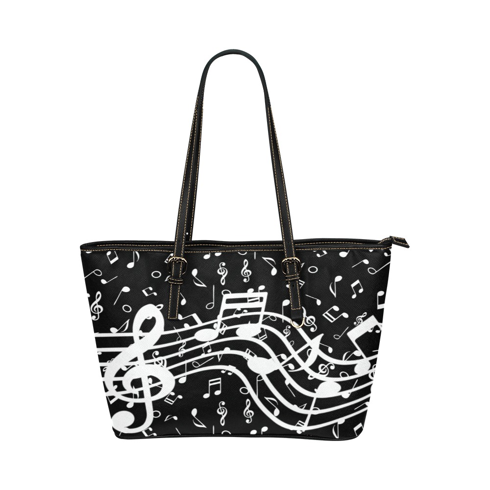 Music Notes 1651 Leather Tote Bag/Large (Model 1651)