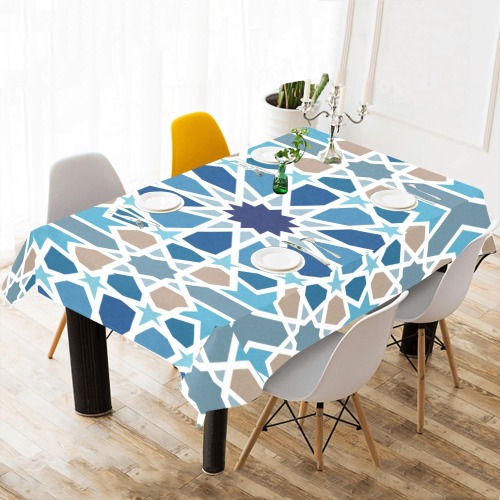 Arabic Geometric Design Pattern Cotton Linen Tablecloth 60"x 104"