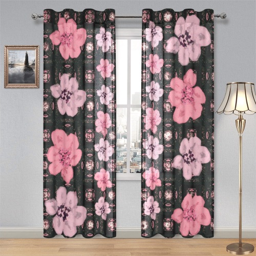Summertime-Pink Floral Gauze Curtain 28"x84" (Two-Piece)
