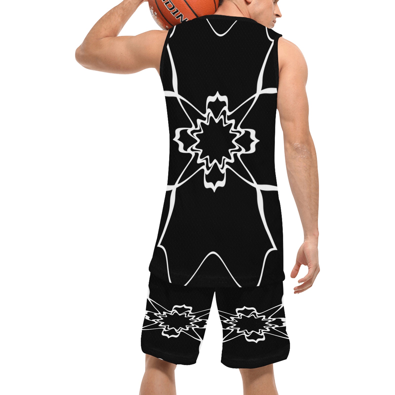 White Interlocking Triangles2 Starred black Basketball Uniform with Pocket