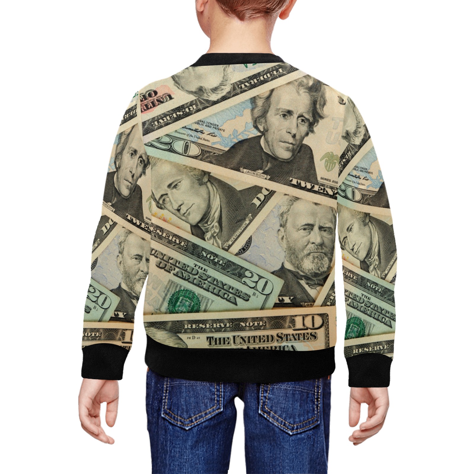 US PAPER CURRENCY All Over Print Crewneck Sweatshirt for Kids (Model H29)