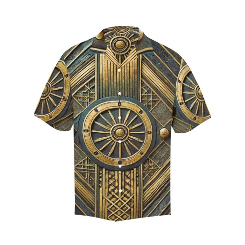 Blue iron Hawaiian Shirt with Merged Design (Model T58)