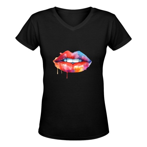 Lips mouth Women's Deep V-neck T-shirt (Model T19)