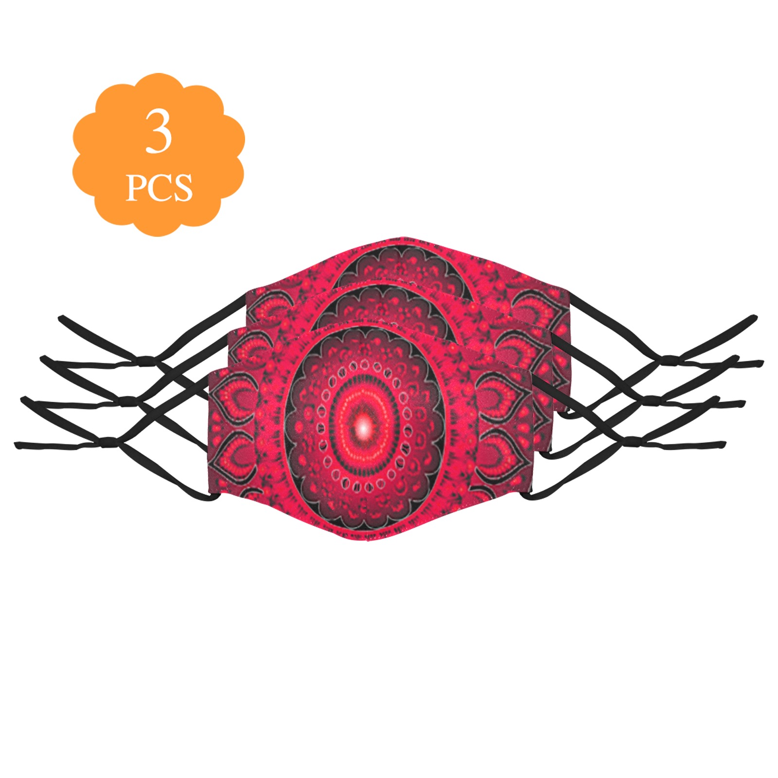 Red Mandala 3D Mouth Mask with Drawstring (Pack of 3) (Model M04)