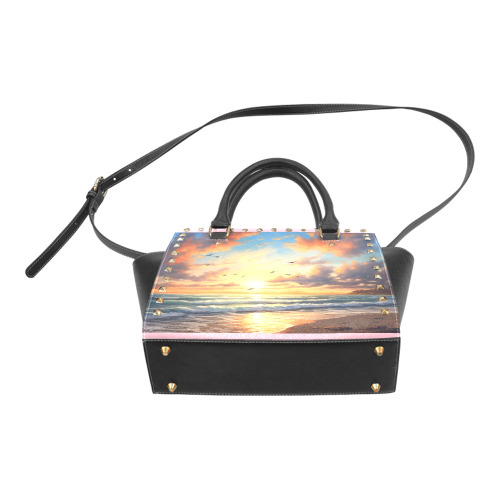 Christines Beach Burnt Peach frame Rivet Shoulder Handbag (Model 1645)
