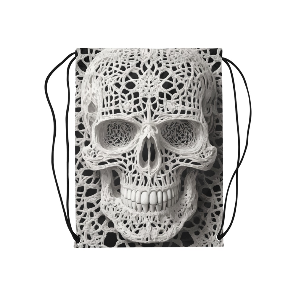 Funny elegant skull made of lace macrame Medium Drawstring Bag Model 1604 (Twin Sides) 13.8"(W) * 18.1"(H)