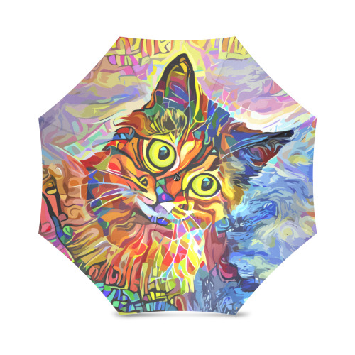 Abstract Cat Face Artistic Pet Portrait Painting Foldable Umbrella (Model U01)