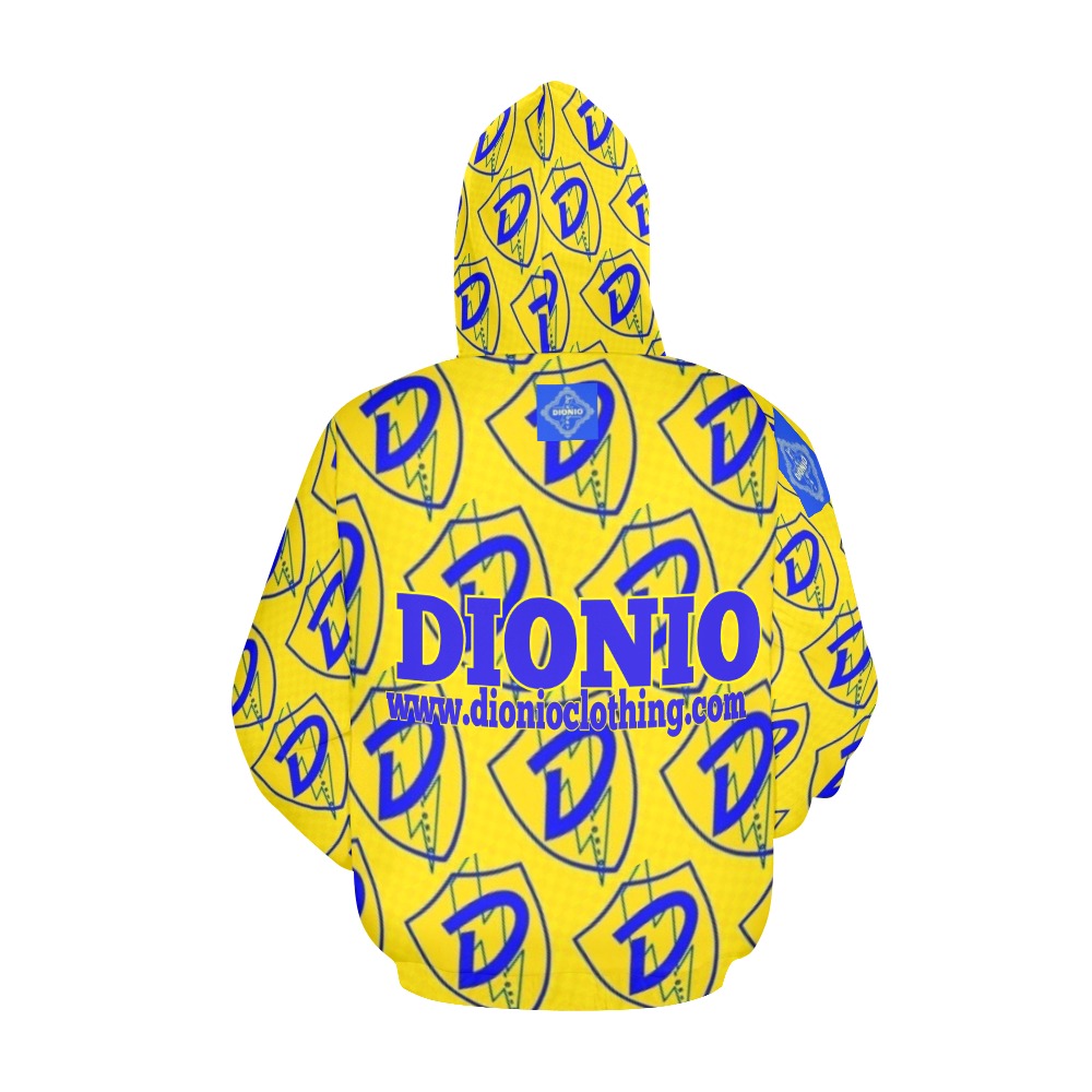 DIONIO Clothing - Yellow & Blue D Shield Repeat Hoodie (Big D Shield Logo) All Over Print Hoodie for Men (USA Size) (Model H13)