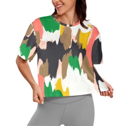 Abstract autumn brush strokes Women's Cropped T-shirt (Model T80)