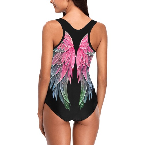Pink and Green Fairy Wings Vest One Piece Swimsuit (Model S04)