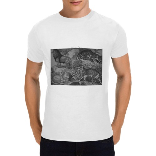 lions and tigers 1 2 - black and white front Men's T-Shirt in USA Size (Two Sides Printing)