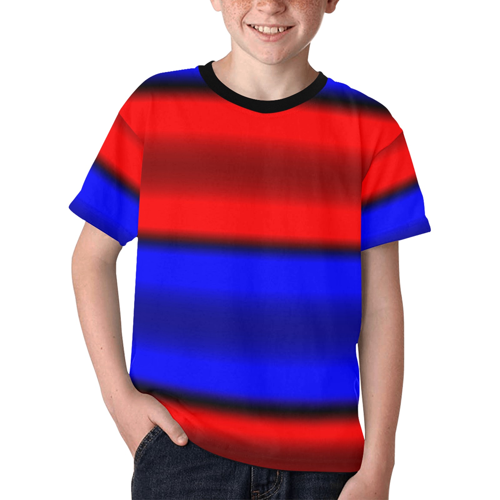 Red & Blue Horizontal Stripes Kids' All Over Print T-shirt (Model T65)
