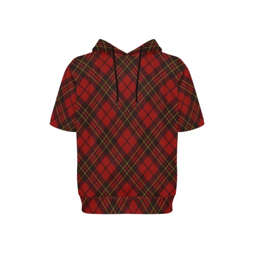 Red tartan plaid winter Christmas pattern holidays Men's Short Sleeve Fleece Hoodie (Model H54)