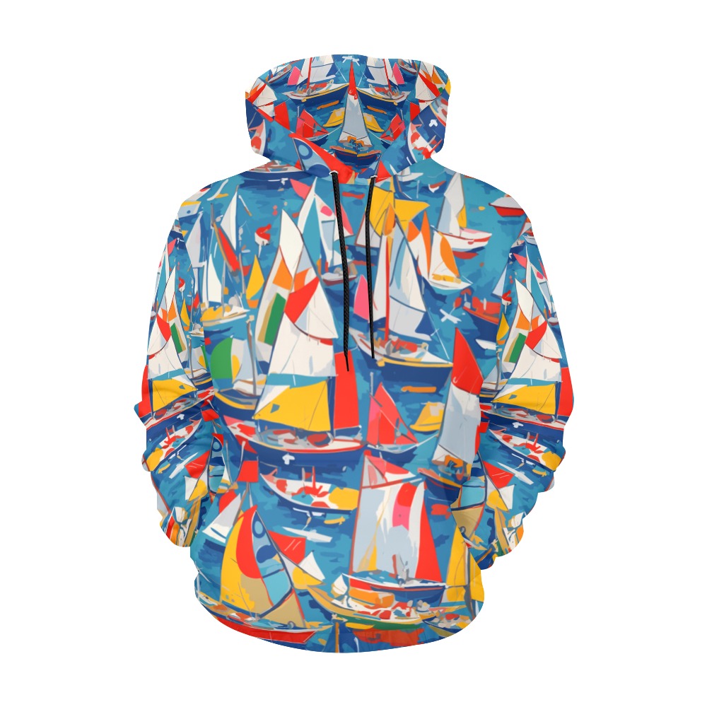 Fantasy sailboats at sea. Elegant abstract art. All Over Print Hoodie for Men (USA Size) (Model H13)