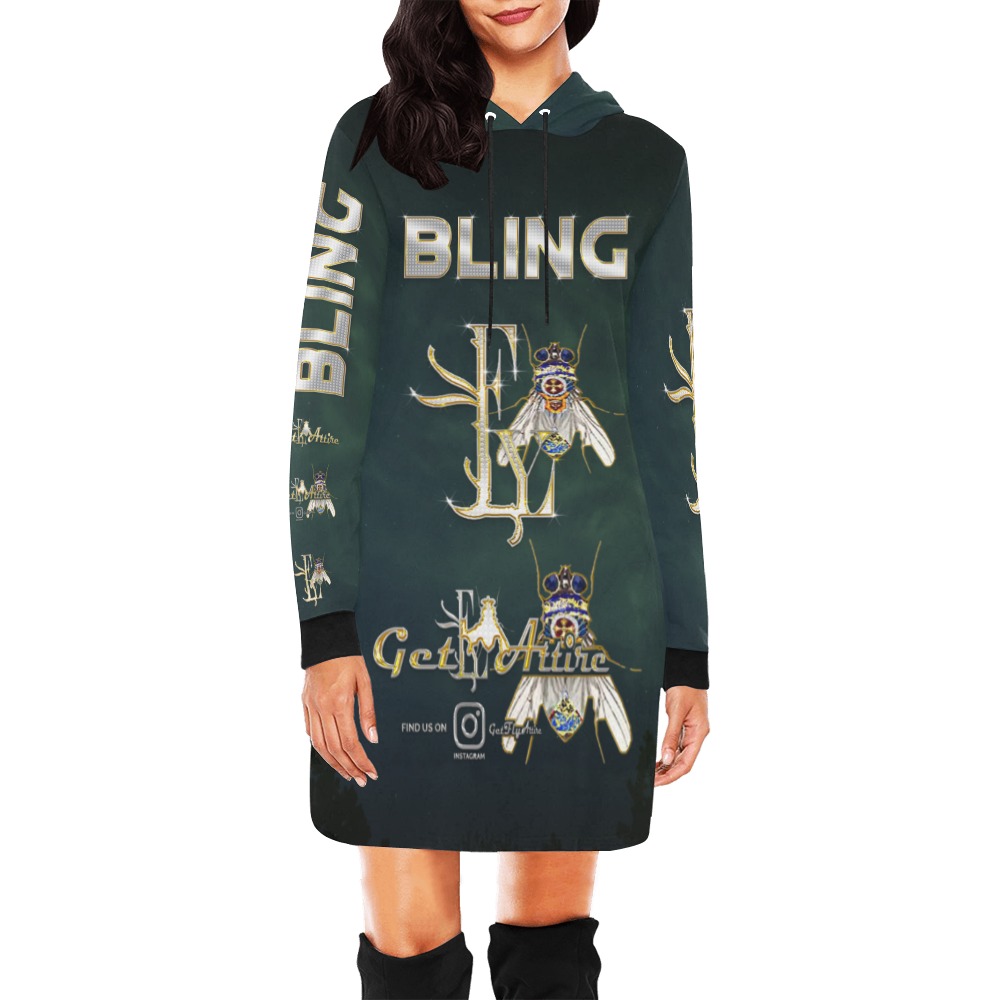 Bling Collectable Fly All Over Print Hoodie Mini Dress (Model H27)