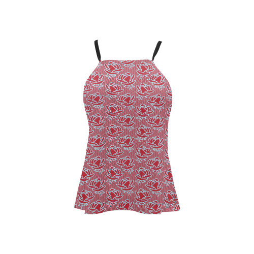 retro red pattern Loose Fit Halter Neck Top (Model T68)