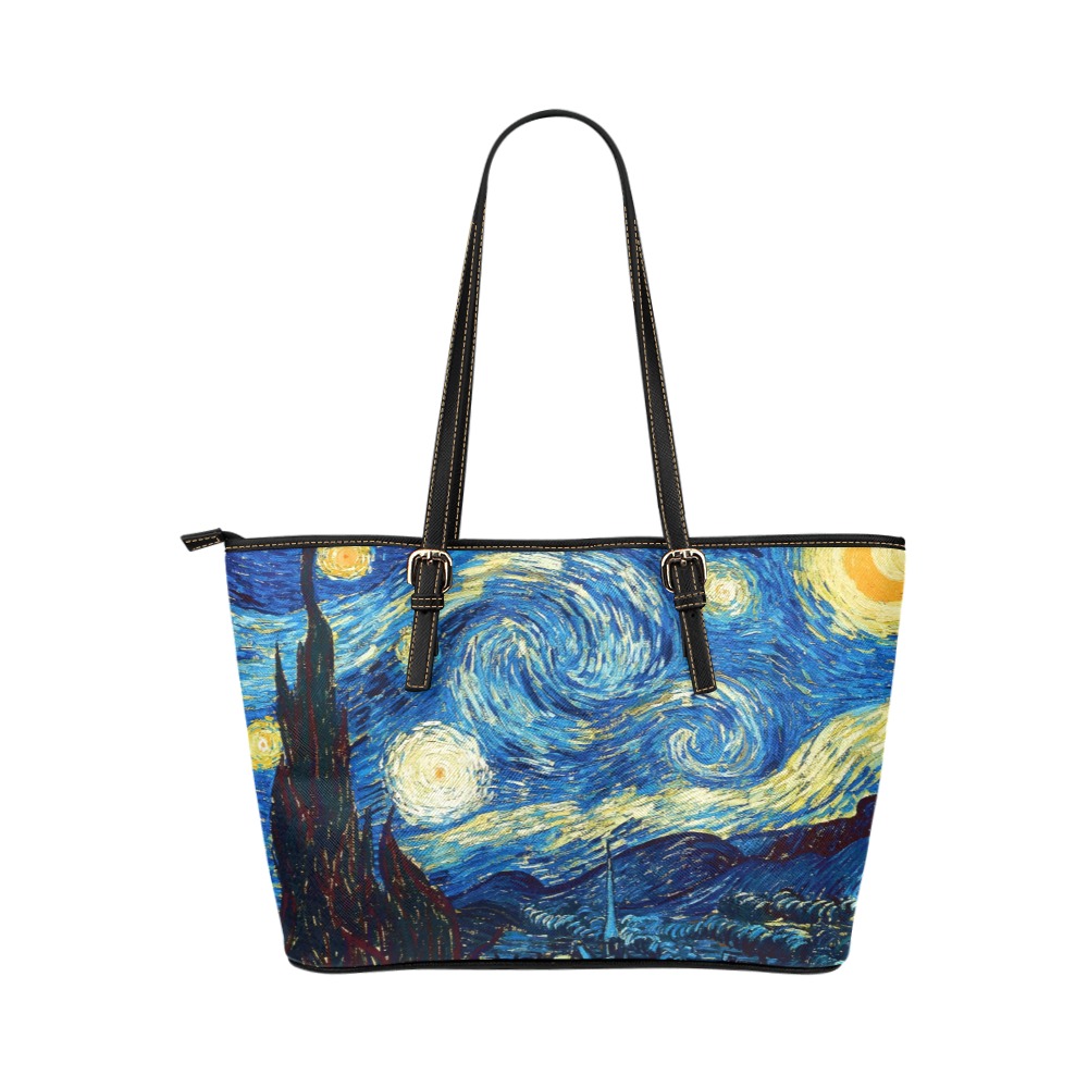 Van Gogh's Starry Night Leather Tote Bag/Large (Model 1651)