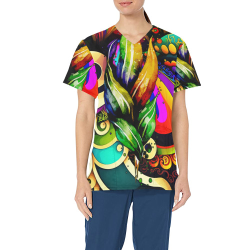 Mardi Gras Colorful New Orleans All Over Print Scrub Top