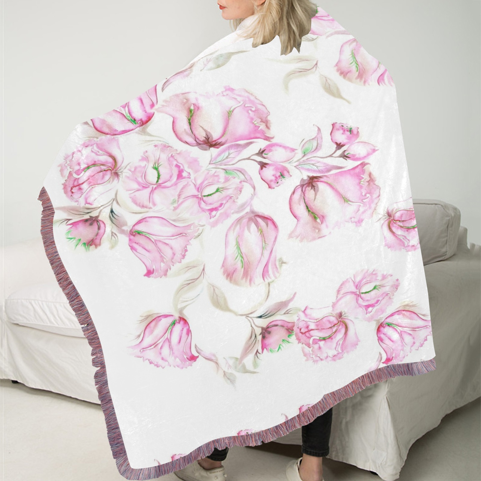 Chinese Peonies 3 Ultra-Soft Fringe Blanket 40"x50" (Mixed Pink)